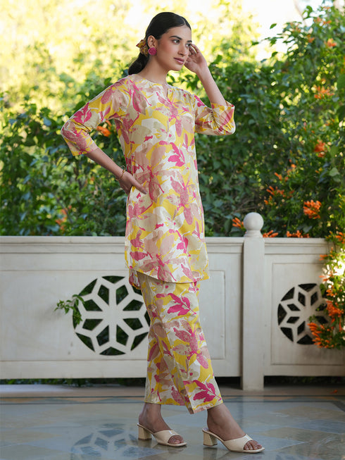 Multicolor Pure Cotton Floral Printed Straight Co-ord Set